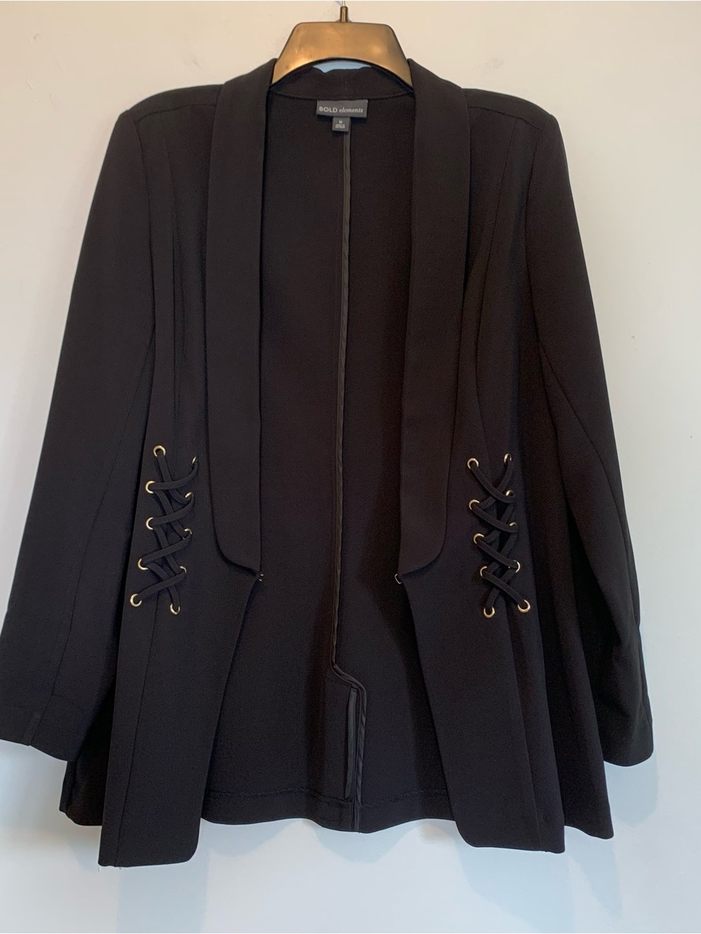 Bold Elements Black Lace-Up Blazer Medium Relaxed Fit